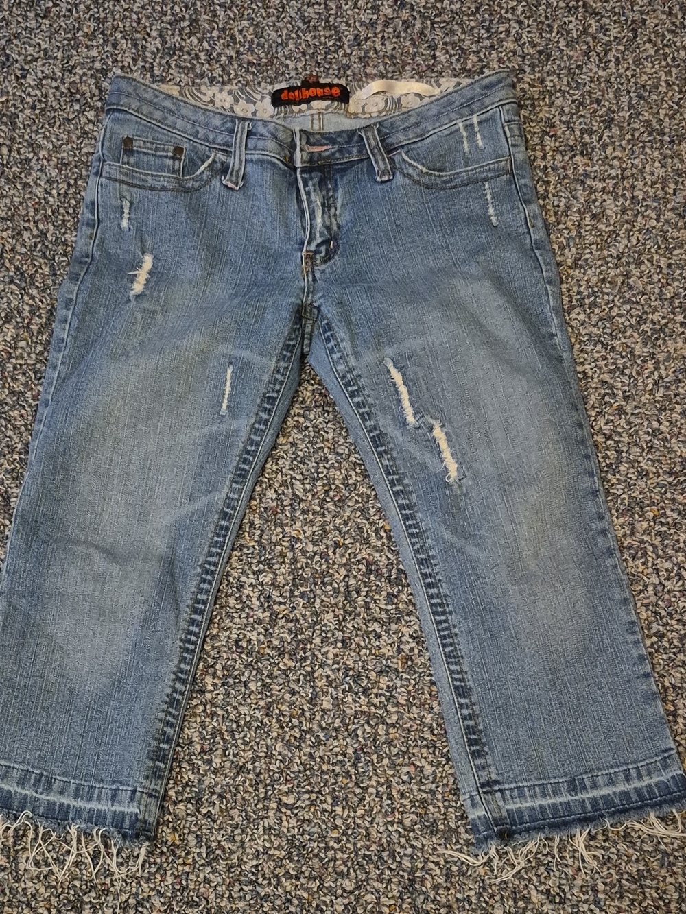 Dollhouse Light Blue Distressed Ankle Crop Jeans
